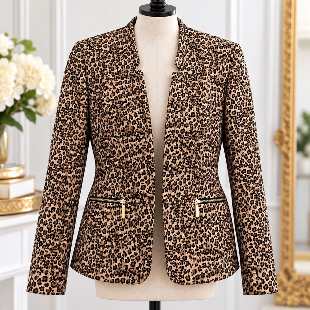 Dana Buchman Leopard Print Blazer Women's Size 12 Lined Animal Print Jacket